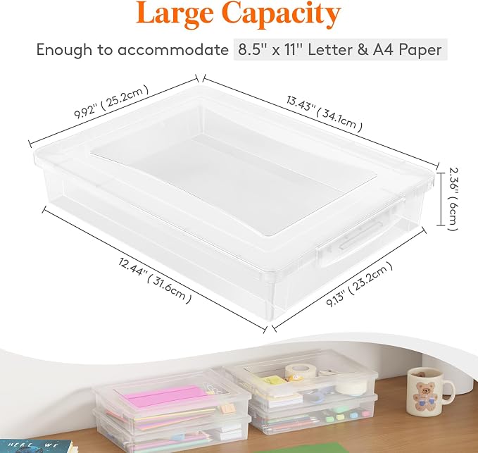 Lifewit 4 Pack Paper Organizer Storage, 32 x 23 cm/12x9 Multi-Purpose Plastic File Box with Latching Lids, Containers for A4, 8.5" x 11" Letter, Scrapbook, Document, Magazine, Art Supplies, Clear - Image 2