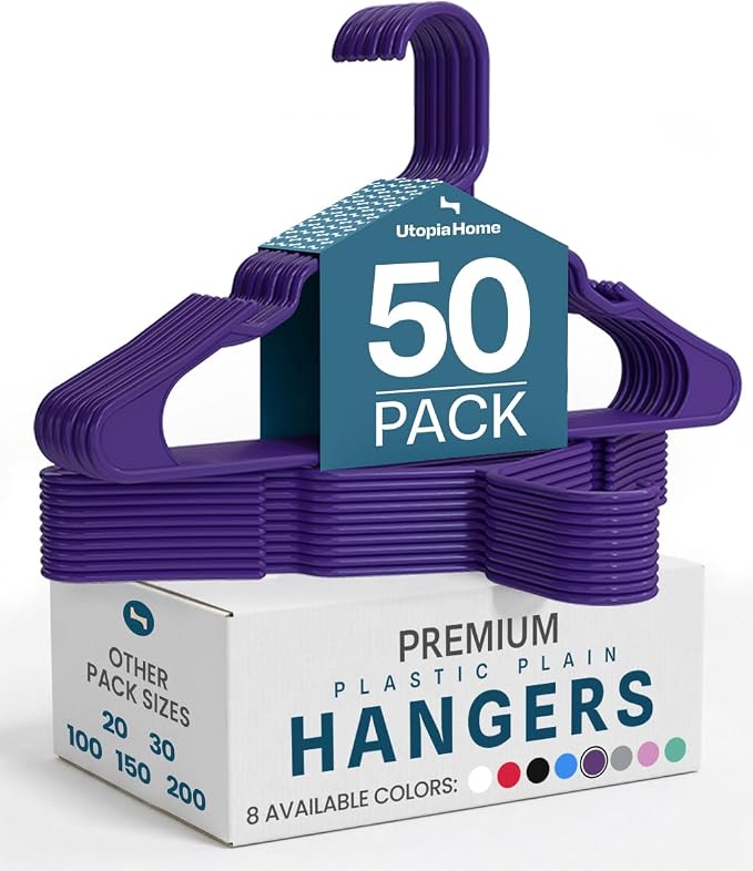 Utopia Home Plastic Hangers 50 Pack - Perfect Space Saving Clothes Hanger - Durable and Strong - Perfect Closet Organizers with Shoulder Grooves (Purple) by UTOPIAHOME