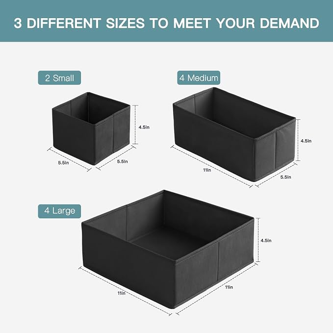 Criusia Drawer Organizer Clothes, 10 Pack Dresser Organizer for Baby Clothes, Underwear, Sock- Foldable Closet Organization and Storage Dividers Bins for Nursery, Bedroom (Black) - Image 2