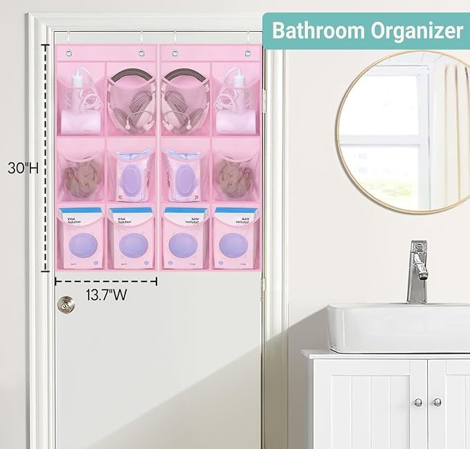 KIMBORA 2 Packs Narrow Kids Over the Door/Wall Shoe Organizer Small Baby Hanging Shoe Rack for Closet with Clear Mesh Pocket Shoe Storage for Toddler Girl Bedroom, Bathroom, RV, Pantry, Camping (Pink) - Image 5