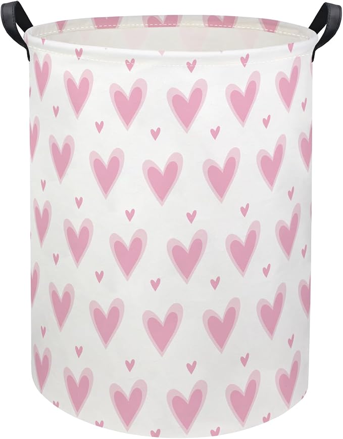 HIYAGON Baby Laundry Basket Baby Hamper for Nursery Girl Kids Butterfly Hamper Cute Kids Toys Storage Bin Organizer Butterfly Room Decor for Home(Pink Hearts) by HIYAGON