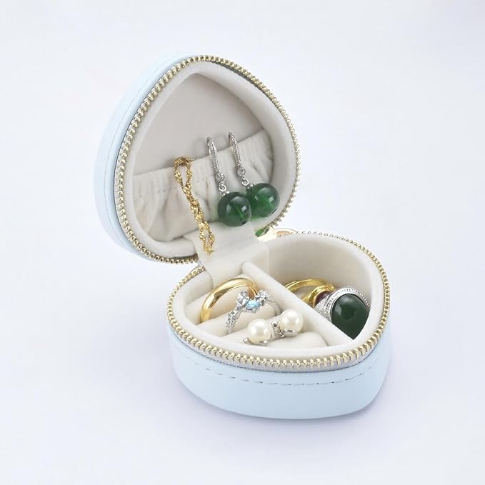 Heart Shape Ring Holder Keychain, Mini Travel Jewelry Case for Wedding Ring, Sports & Vacation, Portable Zipper Clutch Organizer for Earrings Necklace, Premium Gift for Women Girls (Blue) - Image 3