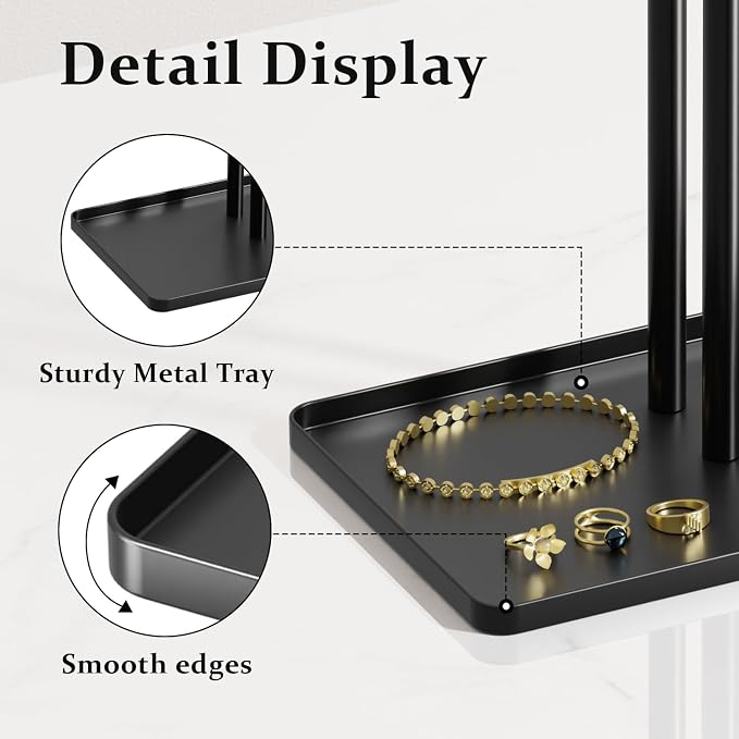 pickpiff Jewelry Stand Organizer, 12.5" Tall Sturdy Metal, 3-Tier Jewelry Holder for Necklace, Earring, Bracelet, Ring, Hanger for Display and Storage, Aesthetic Room Decor, Black - Image 5