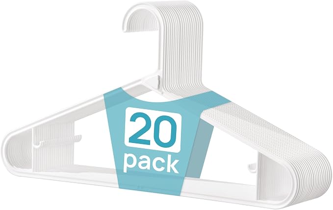Vtopmart 20 Pack Plastic Clothes Hangers, 16.7in Standard StackFit Hangers for T-Shirt, Coats, Jackets, Sweaters, Non-Slip Slim Hanger with Hooks, Space-Saving in Closet, Durable Clothes Organizers by Vtopmart