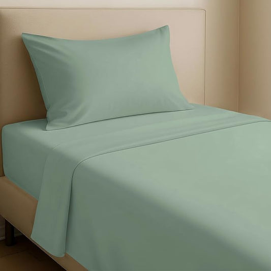 California Design Den 12" Pocket Sheets Twin Size Bed Set - Natural 100% Cotton Bed Sheets, Soft Sateen Weave, All Around Elastic, Breathable and Durable Bedding - Frosty Green
