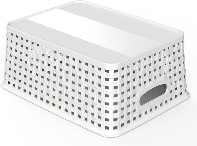 WYT 12-Pack Plastic Small Shelf Storage Weave Baskets for Organizing, White - Image 3