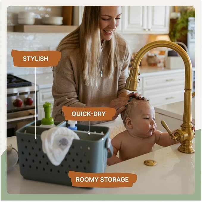 Parker Baby Large Bath Caddy | BPA Free & Food Grade Shower Caddy Organizer for Toys & Supplies | Quick-Dry, Sturdy & Perfect Size Shower Basket w/Handle in Neutral Colors - Image 3