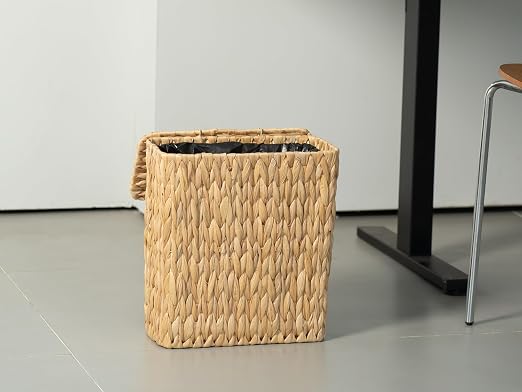 Coeusy 3 Gallon Wicker Trash Can,Small Bathroom Trash Can with Lid,Natural Water Hyacinth Wicker Waste Basket for Bedroom,Toilet,Narrow Garbage Can with Removable Liner - Image 7
