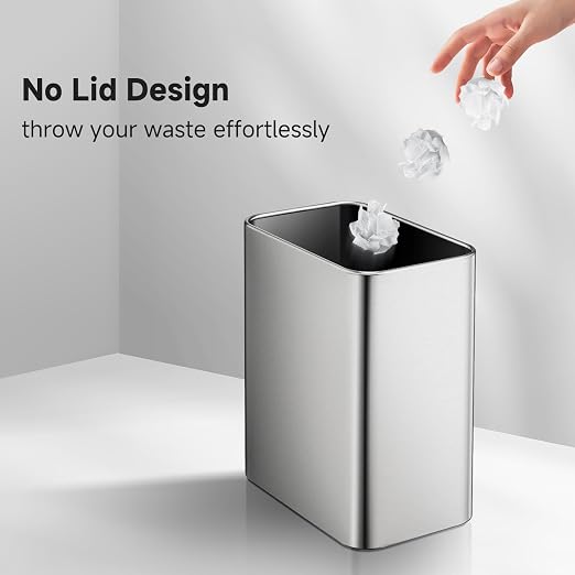 TIPGO Small Metal Trash Can, 2.1 Gallon Slim Trash Can for Bathroom, Wastebasket Garbage Bin for Bedroom, Office, Kitchen, Under Sink (Silver) - Image 4