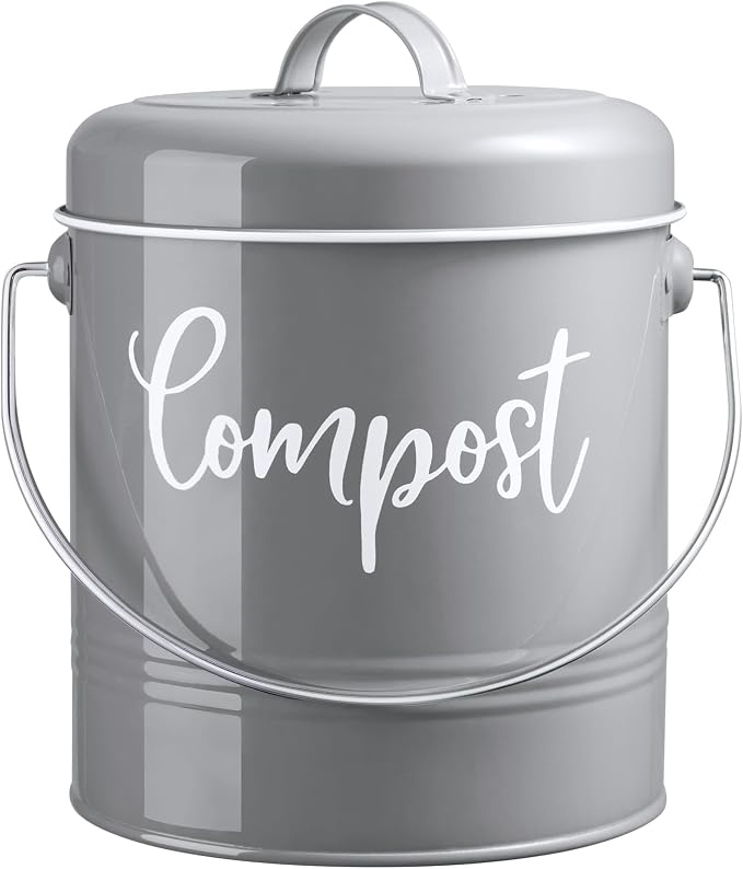 DAYYET Gray Compost Bin Kitchen, 1.3 Gallon Farmhouse Kitchen Compost Bin Countertop with Lid and Charcoal Filters, Indoor Compost Bucket for Decor and Accessories by DAYYET