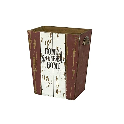 Small Wood Trash Can Wastebasket, Farmhouse Rectangular Garbage Can Waste Basket, Rustic Distressed Wooden Trash Recycling Bin with Metal Handles, Home Sweet Home Wood Storage Basket (Distressed) by TIMRIS