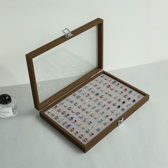 Stratalife Ring Organizer Wood Jewelry Box Ring Holder 100 Slot Jewelry Case Vintage Storage Display Tray for Multiple Rings - Image 6