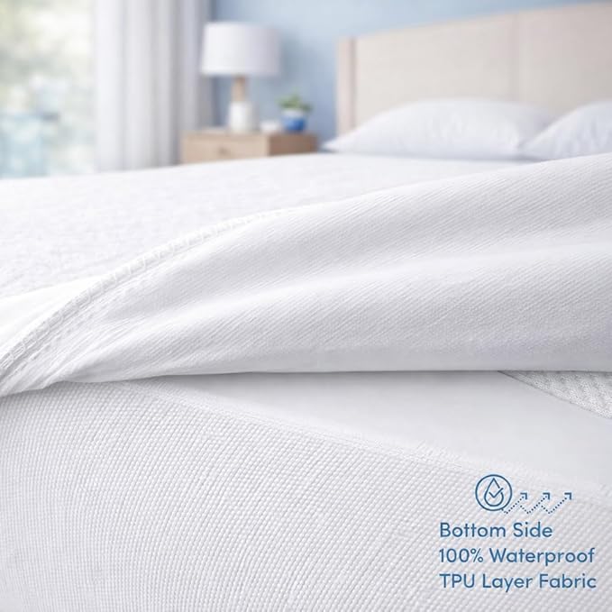 Comfort Beddings 100% Organic Cotton Mattress Protector RV Bunk Size Mattress Cover 250GSM, Waterproof, Noiseless Fitted Bed Cover Protector with 16" Deep Pocket