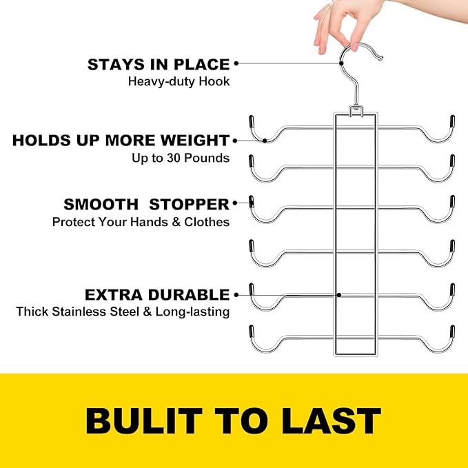 Metal Tank Top Hanger 2 Pack, Space Saving Bra Organizer with 24 Easy Access Hooks, 360° Swivel Closet Organizers and Storage, Apartment College Dorm Room Essentials, Small Space Organization Solution - Image 3