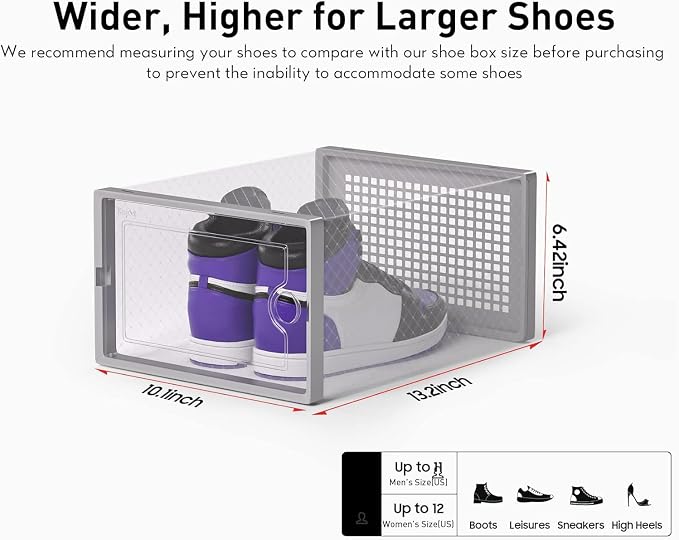 Kuject X-Large Shoe Storage Boxes Organizers Clear Plastic Stackable 12 Pack, Shoe Rack & Holder Substitute, Sneaker Containers, Toy Storage Organizer Bins for Entryway, Closet, Under Bed, Grey - Image 2