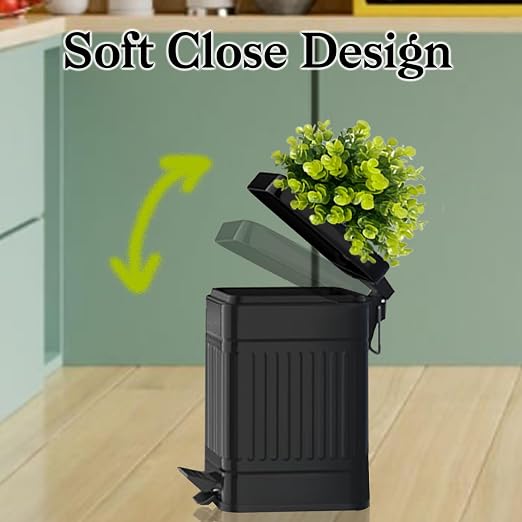 Tegneo Small Trash Can with Lid, Plant-Styled Outdoor Dog Poop Trash Can Outside, Farmhouse Retro Metal Garbage Can for Bathroom Office, Dog Waste Container with Pedal, Soft Close, 5L/1.3 Gal, Black - Image 5