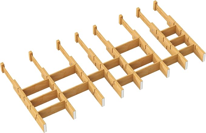 kiplant Kitchen Drawer Dividers - Adjustable Drawer Organizer for Clothes, Kitchen, Closet & Office - 8 Pack with Inserts, 13.8-18.8 Inches, Non-Slip Silicone Ends by kiplant