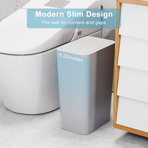 3 Pack 10 Liter / 2.6 Gallon Bathroom Trash Can, Small Trash Can with Lid, Garbage Can Waste Basket for Bathroom, Kitchen, Bedroom, Powder Room, Craft Room, Office, College (Gray) - Image 2