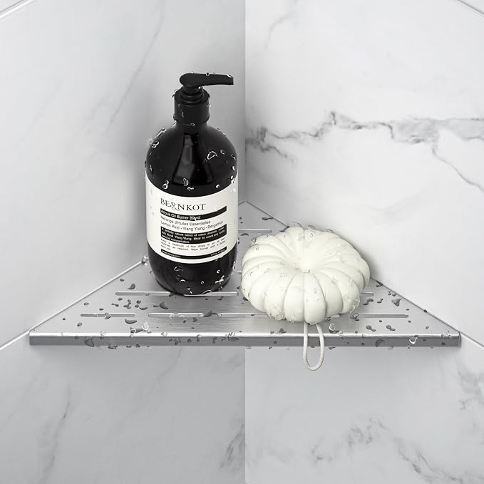 Corner Shower Shelf 10" Brushed 304 Stainless Steel Slot Design Recessed Corner Shelf Bathroom Grout in Shelf for Tiled Wall - Image 6