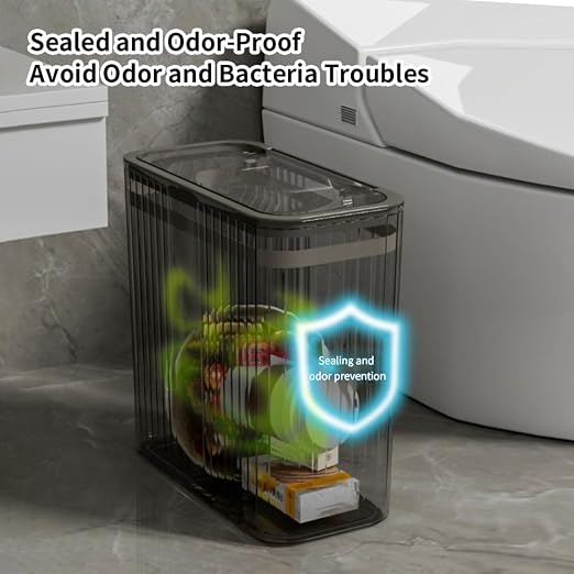 Transparent Trash Can, Bathroom Trash Cans with Lids, 3.5 Gallon Garbage Can for Bedroom, Office, Plastic Slim Waste Basket with Press Top Lid, 15L Clear Trash Bin for Home, Kitchen (Gray) - Image 7