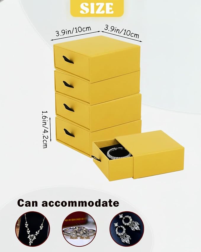 Jewelry Gift Box Velvet-Lined, 12 Pack Compact Drawer Style for Earrings & Rings, Necklace & Bracelet Organizer, Stackable Jewelry Display & Storage Box, Elegant Jewelry Storage (Yellow) - Image 5