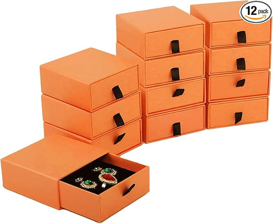 Nsmykhg Jewelry Gift Box Velvet-Lined,12 Pack Compact Drawer Style for Earrings & Rings, Necklace & Bracelet Organizer, 3.93x3.93x1.65 Inches, Stackable Elegant Jewelry Display & Storage Box (Orange) by Unknown
