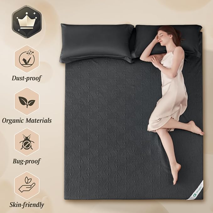 Black Premium Jacquard 100% Waterproof Queen Mattress Protector, Noiseless, Anti - Slip, Breathable Bed Cover, Rayon from Bambo, Quilted, Mattress Pad Sheet, Deep Pocket 8"-21"