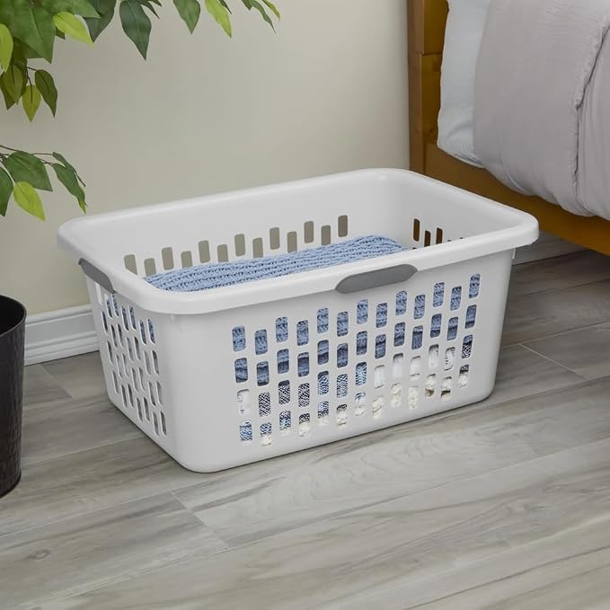 Large Plastic Laundry Basket, Clothes Hamper, Rectangle Bin with Grip Handles, for Home, Dorm, and Apartments, White, 2 Bushel Capacity - Image 5
