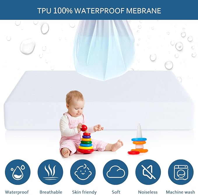 Waterproof Mattress Protector Twin Size,Mattress Cover Protector, Smooth Top Mattress Protector for Kids, Breathable Skin Friendly and Noiseless Fitted Sheet,Twin Size,Polyester