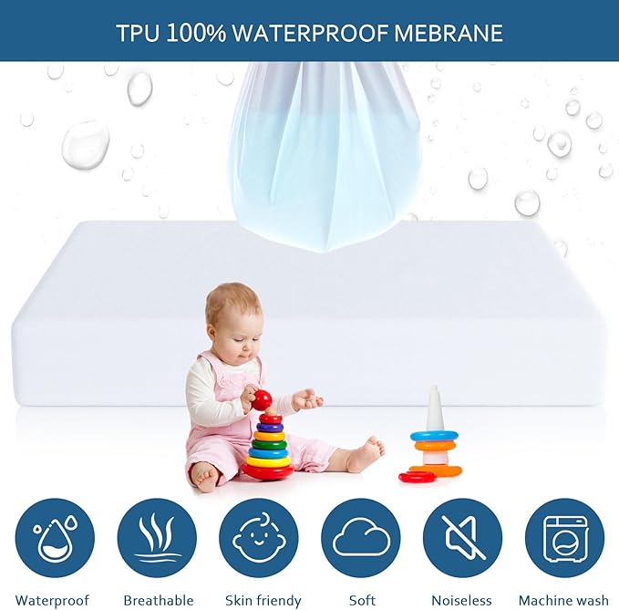 Moonsea Waterproof Mattress Protector Twin Extra Long (XL),Mattress Cover, Smooth Top Mattress Protector for Kids, Breathable Skin Friendly and Noiseless Fitted Sheet,Polyester