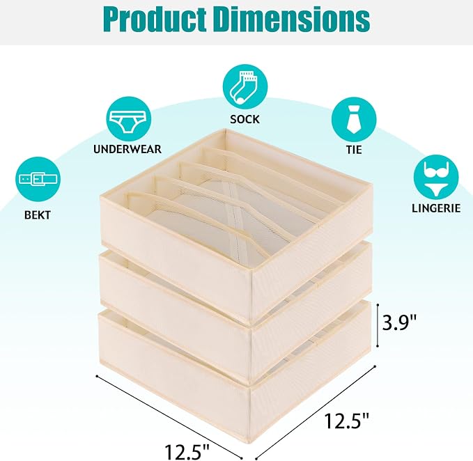 Bra Storage Drawers Organizer for Clothing Underwear Drawer Organizer Dividers Foldable Storage Cube Bins for Bra,Socks, Underwear,3 Pack （Creamy-White） - Image 2