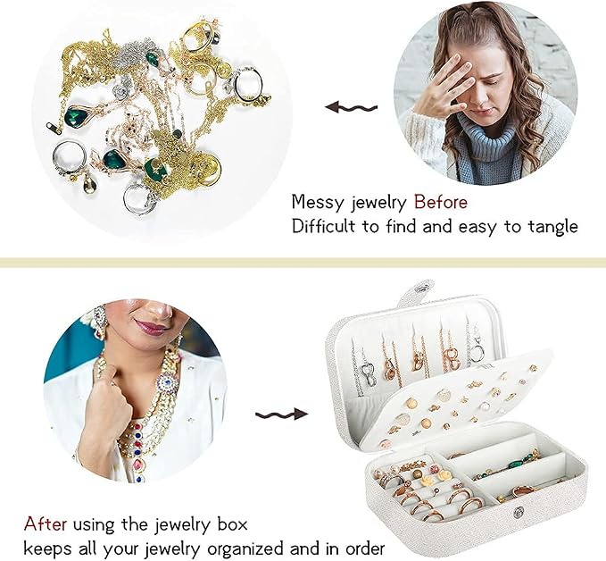 Hatori Travel Jewelry Box, PU Leather Small Jewelry Organizer for Women Girls, Portable Mini Travel Case Display Storage Holder Boxes for Stud Earrings, Rings, Necklaces, Bracelets (Glitter White) - Image 6