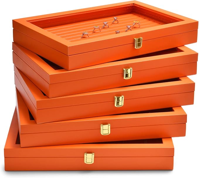 Oirlv Premium Leather Necklace Bracelet Organizer Tray with Acrylic Lid Jewelry Display Case Drawer Insert Jewelry Organizer for women - Image 9