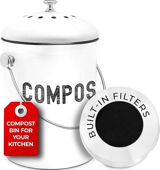EPICA Countertop Compost Bin Kitchen | 1.3 Gallon | Odorless Composting Bin with Carbon Filters | Indoor Compost Bin with Lid | Stainless Steel Kitchen Composter for Food Scraps & Waste Recycling by Epica