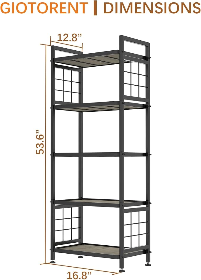 GIOTORENT 5-Tier Pantry Shelves with Wooden Boards, Heavy Duty Storage Shelves & Book Shelf, Adjustable Metal Shelving Unit for Kitchen Bathroom Laundry Organizer, Sturdy Rust-Resistant, Black - Image 3