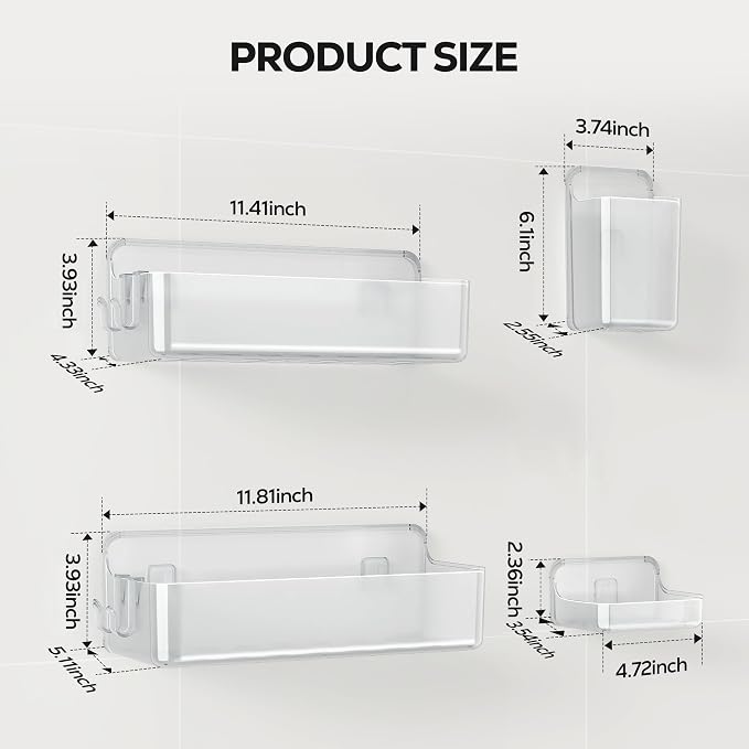 Nieifi Adhesive Wall Shelf, Shower Shelves, Shower Organizer for Bathroom Organization (A-Clear, 4 pieces) - Image 2