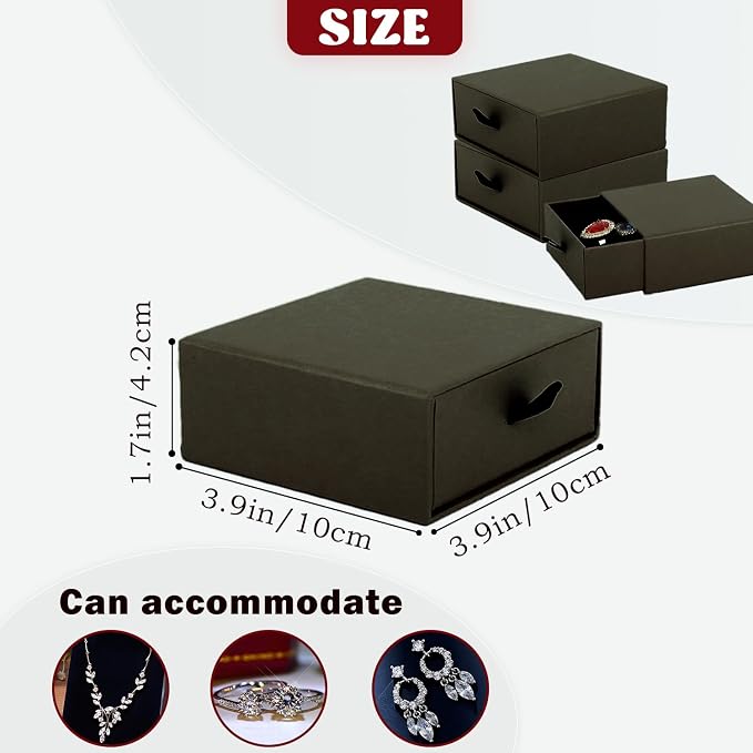Nsmykhg Jewelry Gift Box Velvet-Lined,12 Pack Compact Drawer Style for Earrings & Rings, Necklace & Bracelet Organizer, 3.93x3.93x1.65 Inches, Stackable Elegant Jewelry Display & Storage Box (Coffee) - Image 2