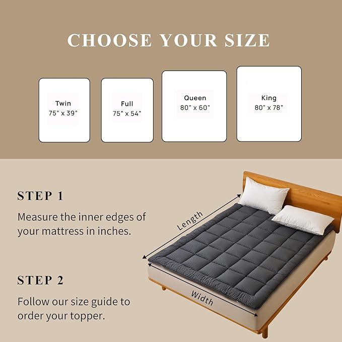Quilted Fitted Mattress Pad, Elastic Fitted Mattress Topper Protector and Cover Stretches up to 14 Inches Deep, 4 Anchor Elastic Bands, Machine Washable (Dgrey, King)