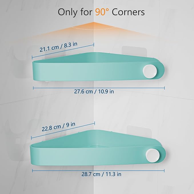 Sotfamily Plastic Shower Caddy Corner (For 90° Only), 2 Pack Adhesive Corner Shower Shelves for Bathroom Organizers and Storage, Turquoise - Image 2