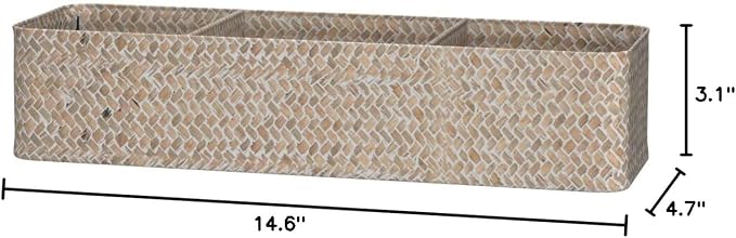 Seagrass Storage Basket 3 Sections Woven Shelf Baskets with Compartment (Whitewash, 14.6inch x 4.7inch x 3.1inch) - Image 7