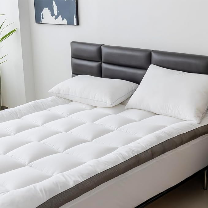 Ultimate Comfort and Cooling: 100% Cotton 2" Thick King Mattress Topper - Luxurious Softness, Good for Back Pain, Revolutionary Cooling Technology, No-Slip Design, Ideal for Deep Sleep Mattress Pad