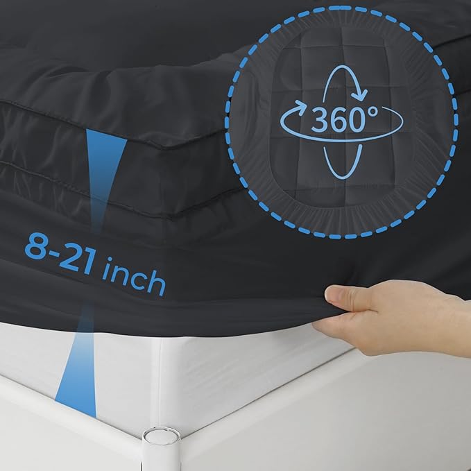 YUGYVOB Full Mattress Topper - 800GSM Extra Thick Cooling & Breathable Mattress Pad with Deep Pocket 8"-21" & Soft Down Alternative Filling, Grey