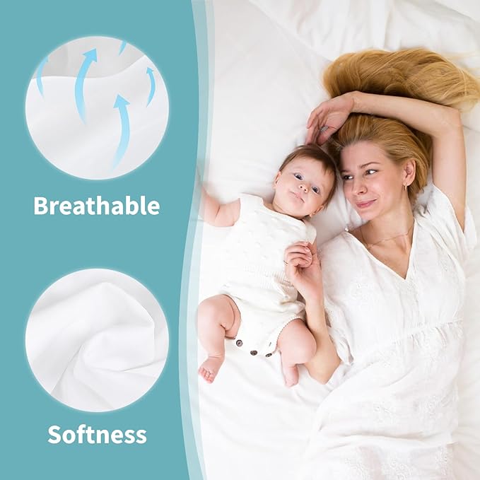 King Size Mattress Protector Waterproof- Washable Mattress Cover Fitted Bed Pad Noiseless Plastic Protection Up to 18” Allergy Mattress Protector Soft&Breathable（White）