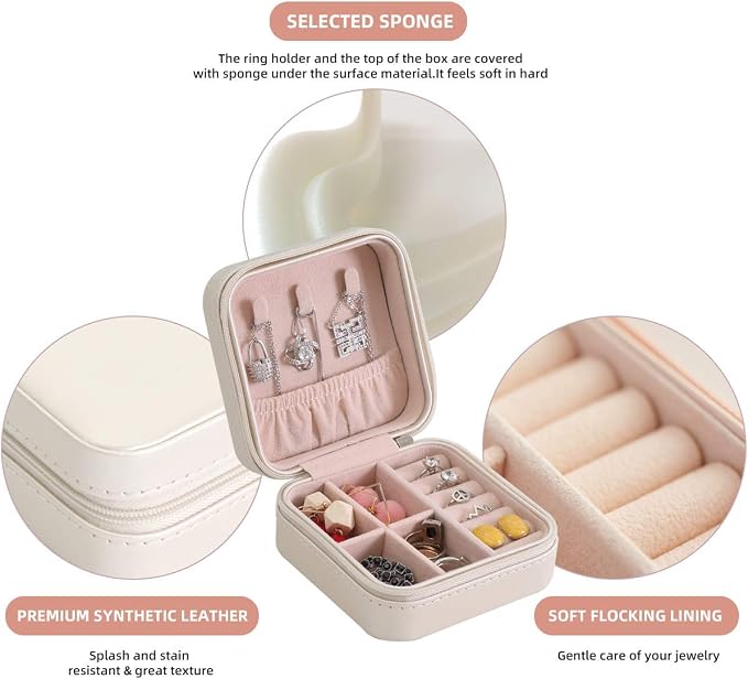 Mini Jewelry Travel Case,Small Travel Jewelry Organizer,Travel Portable Jewelry Case for Ring, Pendant, Earring, Necklace, Bracelet Organizer Storage Holder Boxes (White) - Image 3