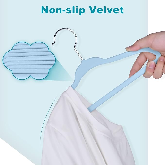 BAGAIL 50 Pack Kids Velvet Hangers 11 Inches Children's Clothes Hangers Non-Slip Baby Hangers for Infant/Toddler (Babyblue) - Image 4