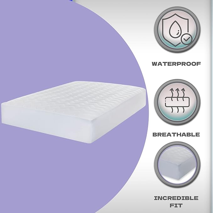 Waterguard Quilted Cotton Mattress Pad - RV Size 48” x 75" - Soft, Comfortable, and Fluffy Mattress Pad - Waterproof Mattress Protector Stretched 13" for Snug Fit on Regular Sized Mattress.