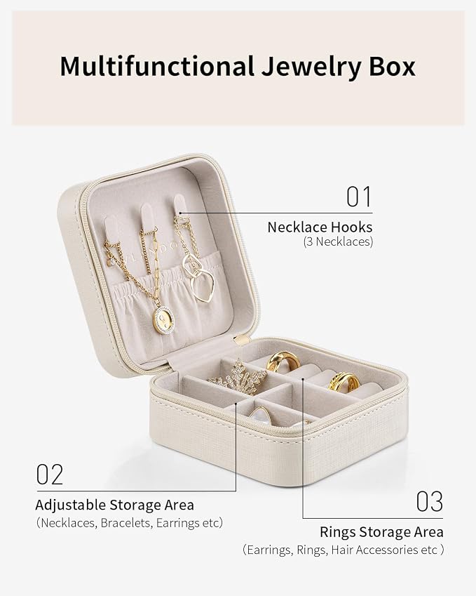VLANDO Wedding Bridesmaid Gifts - Mothers Day Gifts - Small Jewelry Travel Organizer, Travel Jewelry Case for Ring, Earring, Necklace, Bracelet - Milky White - Image 3
