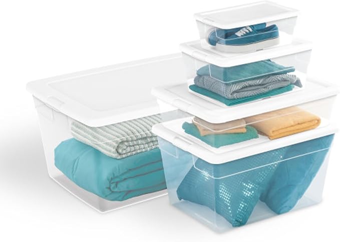 Sterilite 40 Pack Storage Box, 28 Quart Stackable Tote, Clear Plastic Container with Secure Snapping Lids for Home and Office Organization, White - Image 9