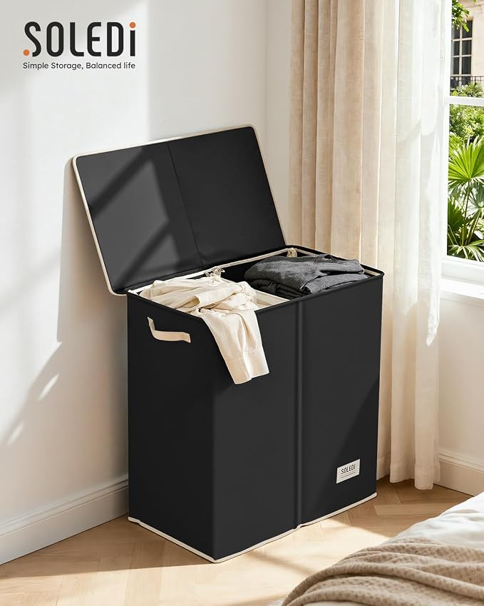 SOLEDI Large Double Laundry Hamper with Lid,165L Collapsible Clothes Hamper 2 section with Removable Bags, Space-Saving Laundry Basket for Bedroom, Dorm, College - Image 7