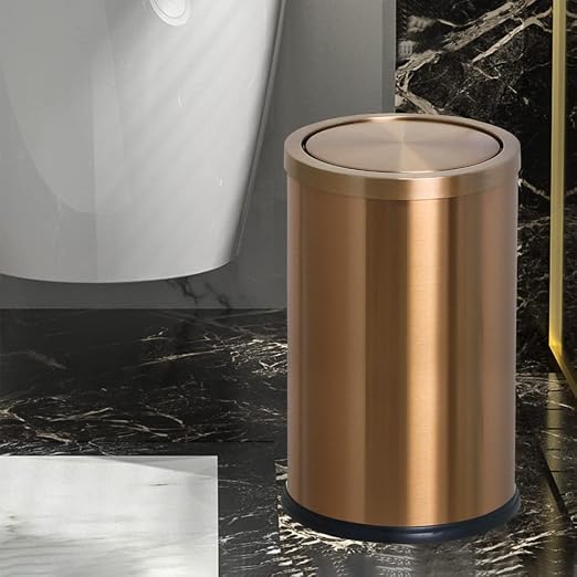 Antique Brass Bathroom Trash can with lid，Stainless Steel,Small Grabage Can with Flipping Lid, 9L/2.4Gal for Living Room,Bedroom,Guest Room,Hotel (Rose Gold) - Image 2